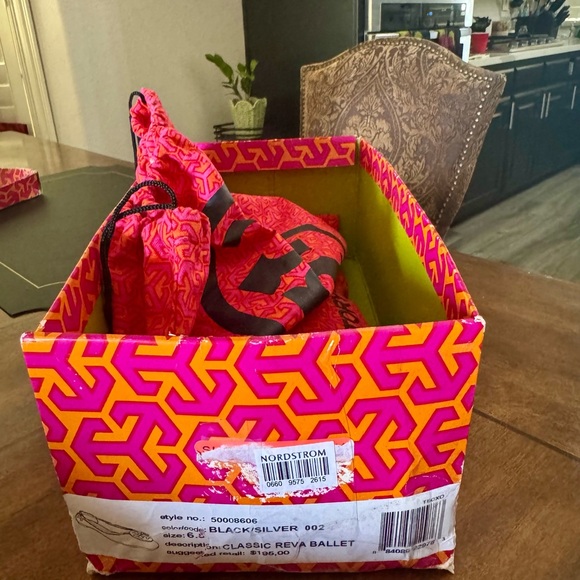 Tory Burch Black Leather Flats with Silver Logo - Picture 5 of 7